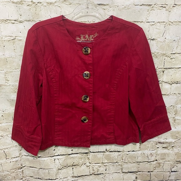 LAL Live A Little Red Textured 3/4 Sleeve Cotton Jacket Blazer - Picture 1 of 5
